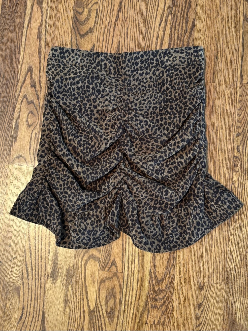 Zara Leopard Print Ruched Corduroy Mini Skirt Size Small